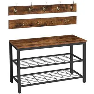 Hall Tree with Bench, Coat Rack Shoe Bench Set, Entryway Shoe Rack with Coat Hooks, Hall Tree Coat Rack, Mud Room, Industrial, for Foyer, Front Door, Rustic Brown BF07MT01 Hall Tree with Bench, Coat Rack Shoe Bench Set, Entryway Shoe Rack with Coat Hooks, Hall Tree Coat Rack, Mud Room, Industrial, for Foyer, Front Door, Rustic Brown BF07MT01