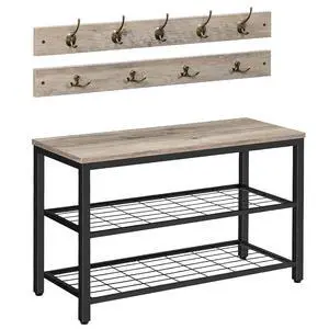 Hall Tree with Bench, Coat Rack Shoe Bench Set, Entryway Shoe Rack with Coat Hooks, Hall Tree Coat Rack, 27.6" L x 11.8" W x 18.1" H, Mud Room, for Foyer, Front Door, Greige BG07MT01 Hall Tree with Bench, Coat Rack Shoe Bench Set, Entryway Shoe Rack with Coat Hooks, Hall Tree Coat Rack, 27.6" L x 11.8" W x 18.1" H, Mud Room, for Foyer, Front Door, Greige BG07MT01