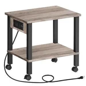 2-Tier Printer Stand with Charging Station, Under Desk Printer Table, Printer Cart with Storage Shelves, Shelf for Small Spaces, for Home Office, Greige and Black BG38UPS01 2-Tier Printer Stand with Charging Station, Under Desk Printer Table, Printer Cart with Storage Shelves, Shelf for Small Spaces, for Home Office, Greige and Black BG38UPS01