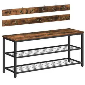 Hall Tree with Bench, Coat Rack Shoe Bench Set, Entryway Shoe Rack with Coat Hooks, Hall Tree, 39.4" L x 11.8" W x 18.1" H, Industrial, for Front Door, Rustic Brown BF071MT01G1 Hall Tree with Bench, Coat Rack Shoe Bench Set, Entryway Shoe Rack with Coat Hooks, Hall Tree, 39.4" L x 11.8" W x 18.1" H, Industrial, for Front Door, Rustic Brown BF071MT01G1