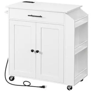 Kitchen Island with Power Outlet, Kitchen Storage Island with Spice Rack and Drawer, Rolling Kitchen Cart on Wheels, for Home, Kitchen and Dining Room, White WT82UZD01G1 Kitchen Island with Power Outlet, Kitchen Storage Island with Spice Rack and Drawer, Rolling Kitchen Cart on Wheels, for Home, Kitchen and Dining Room, White WT82UZD01G1