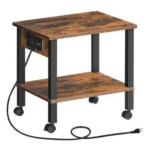 2-Tier Printer Stand with Charging Station, Under Desk Printer Table, Printer Cart with Storage Shelves, Shelf for Small Spaces, for Home Office, Rustic Brown and Black BF38UPS01 2-Tier Printer Stand with Charging Station, Under Desk Printer Table, Printer Cart with Storage Shelves, Shelf for Small Spaces, for Home Office, Rustic Brown and Black BF38UPS01