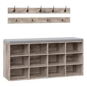 Shoe Storage Bench with Cushion, 39.4" L Entryway Bench with 12 Cubbies, Entryway Hall Tree with Storage, Shoe Cabinet with Coat Rack for Bedroom, Hallway, Holds up to 330 lb, Gray GY112HX01 Shoe Storage Bench with Cushion, 39.4" L Entryway Bench with 12 Cubbies, Entryway Hall Tree with Storage, Shoe Cabinet with Coat Rack for Bedroom, Hallway, Holds up to 330 lb, Gray GY112HX01