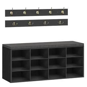 Shoe Storage Bench with Cushion, 39.4" L Entryway Bench with 12 Cubbies, Entryway Hall Tree with Storage, Cubby Shoe Rack Bench with Coat Rack for Hallway, Holds up to 330 lb, Black BB112HX01 Shoe Storage Bench with Cushion, 39.4" L Entryway Bench with 12 Cubbies, Entryway Hall Tree with Storage, Cubby Shoe Rack Bench with Coat Rack for Hallway, Holds up to 330 lb, Black BB112HX01