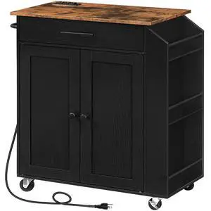 Kitchen Island with Power Outlet, Storage Island with Spice Rack and Drawer, Rolling Kitchen Cart on Wheels, for Home, Dining Room, Rustic Brown and Black Kitchen Island with Power Outlet, Storage Island with Spice Rack and Drawer, Rolling Kitchen Cart on Wheels, for Home, Dining Room, Rustic Brown and Black