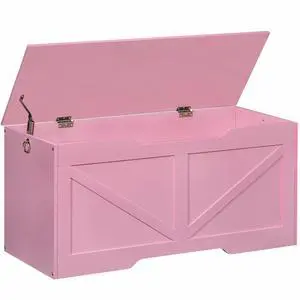 Storage Bench, 39.4" Retro Wooden Storage Chest with U-Shaped Cut-Out Pull, Safety Hinge, Supports 220 lb and Easy Assembly for Toy Box Organizer (Pink) PK771CW01 Storage Bench, 39.4" Retro Wooden Storage Chest with U-Shaped Cut-Out Pull, Safety Hinge, Supports 220 lb and Easy Assembly for Toy Box Organizer (Pink) PK771CW01