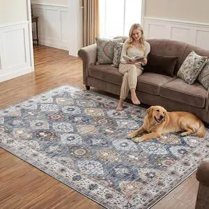 Washable Rug 6 x 9 Area Rugs for Living Room, Non-Slip Stain Resistant Rug, Low Pile Soft Rug Indoor Large Carpets Pet Friendly Mat, for Bedroom Kitchen Dining Room, Light Blue BU04AR01 Washable Rug 6 x 9 Area Rugs for Living Room, Non-Slip Stain Resistant Rug, Low Pile Soft Rug Indoor Large Carpets Pet Friendly Mat, for Bedroom Kitchen Dining Room, Light Blue BU04AR01