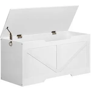 Storage Bench, 39.4 Retro Wooden Storage Chest with U-Shaped Cut-Out Pull, Safety Hinge, Supports 220 lb and Easy Assembly for Toy Box Organizer (White) WT771CW01 Storage Bench, 39.4 Retro Wooden Storage Chest with U-Shaped Cut-Out Pull, Safety Hinge, Supports 220 lb and Easy Assembly for Toy Box Organizer (White) WT771CW01