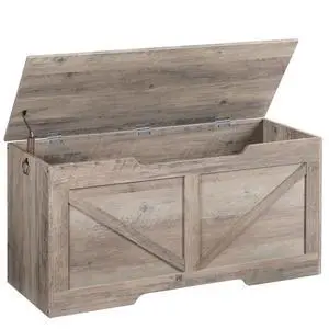 Storage Bench, 39.4 Retro Wooden Storage Chest with U-Shaped Cut-Out Pull, Safety Hinge, Supports 220 lb and Easy Assembly for Toy Box Organizer (Greige) BG771CW01G1 Storage Bench, 39.4 Retro Wooden Storage Chest with U-Shaped Cut-Out Pull, Safety Hinge, Supports 220 lb and Easy Assembly for Toy Box Organizer (Greige) BG771CW01G1