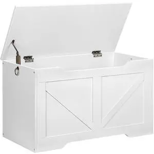 Storage Bench, 29.5 Retro Wooden Storage Chest with U-Shaped Cut-Out Pull, Safety Hinge, Supports 220 lb and Easy Assembly for Toy Box Organizer (White) WT77CW01 Storage Bench, 29.5 Retro Wooden Storage Chest with U-Shaped Cut-Out Pull, Safety Hinge, Supports 220 lb and Easy Assembly for Toy Box Organizer (White) WT77CW01