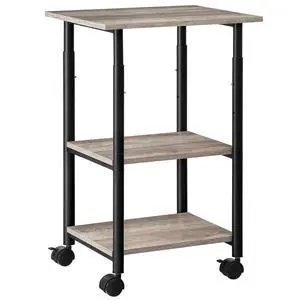Printer Stand, 3-Tier Industrial Under Desk Printer Cart with Shelf, Mobile Heavy Duty Storage Rack on Wheels for Home, Office, Grey and Black BG03PS01G1 Printer Stand, 3-Tier Industrial Under Desk Printer Cart with Shelf, Mobile Heavy Duty Storage Rack on Wheels for Home, Office, Grey and Black BG03PS01G1