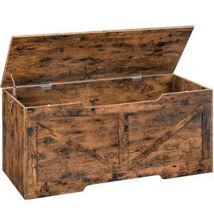 Storage Bench, 43.3 Retro Wooden Storage Chest with U-Shaped Cut-Out Pull, Safety Hinge, Supports 220 lb and Easy Assembly for Toy Box Organizer (Rustic Brown) BF772CW01 Storage Bench, 43.3 Retro Wooden Storage Chest with U-Shaped Cut-Out Pull, Safety Hinge, Supports 220 lb and Easy Assembly for Toy Box Organizer (Rustic Brown) BF772CW01