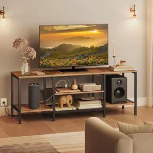 TV Stand with Power Outlets to 65 Inches, TV Console Table with Open Storage Shelves, Industrial Media Entertainment Center for Living Room Bedroom, Rustic Brown and Black BF40DS01 TV Stand with Power Outlets to 65 Inches, TV Console Table with Open Storage Shelves, Industrial Media Entertainment Center for Living Room Bedroom, Rustic Brown and Black BF40DS01