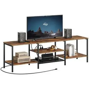 TV Stand with Power Outlets to 75 Inches, TV Console Table with Open Storage Shelves Cabinet, Industrial Media Entertainment Center for Living Room Bedroom, Rustic Brown and Black BF80DS01 TV Stand with Power Outlets to 75 Inches, TV Console Table with Open Storage Shelves Cabinet, Industrial Media Entertainment Center for Living Room Bedroom, Rustic Brown and Black BF80DS01