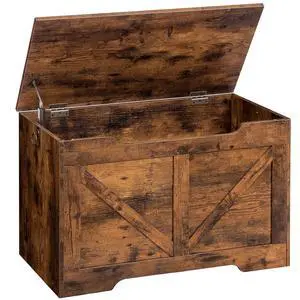 Storage Bench, 29.5 Retro Wooden Storage Chest with U-Shaped Cut-Out Pull, Safety Hinge, Supports 220 lb and Easy Assembly for Toy Box Organizer (Rustic Brown) BF77CW01 Storage Bench, 29.5 Retro Wooden Storage Chest with U-Shaped Cut-Out Pull, Safety Hinge, Supports 220 lb and Easy Assembly for Toy Box Organizer (Rustic Brown) BF77CW01