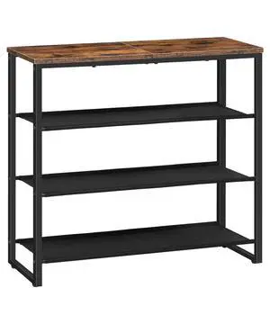 Shoe Rack, 4 Tier Shoe Storage Organizer with 3 Oxford Fabric Shelves and Top Panel, Holds 12-16 Pairs of Shoes for Entryway and Closet, Industrial, Rustic Brown BF47XJ01G1 Shoe Rack, 4 Tier Shoe Storage Organizer with 3 Oxford Fabric Shelves and Top Panel, Holds 12-16 Pairs of Shoes for Entryway and Closet, Industrial, Rustic Brown BF47XJ01G1