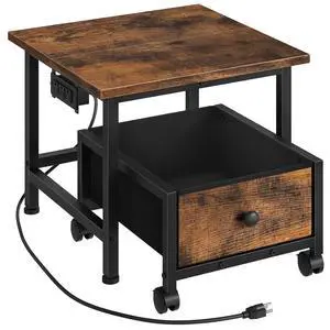 Mini Fridge Stand with Non-Woven Storage Basket and Power Outlet, Mini Fridge Cabinet with Wheels and Adjustable Feet, Mobile Fridge Shelf, for Home, Apartment, Dorm, Rustic Brown FB355UBX01 Mini Fridge Stand with Non-Woven Storage Basket and Power Outlet, Mini Fridge Cabinet with Wheels and Adjustable Feet, Mobile Fridge Shelf, for Home, Apartment, Dorm, Rustic Brown FB355UBX01
