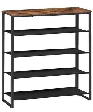 Shoe Rack, 5 Tier Shoe Storage Organizer with 4 Oxford Fabric Shelves and Top Panel, Holds 16-20 Pairs of Shoes, for Entryway and Closet, Industrial, Rustic Brown BF50XJ01 Shoe Rack, 5 Tier Shoe Storage Organizer with 4 Oxford Fabric Shelves and Top Panel, Holds 16-20 Pairs of Shoes, for Entryway and Closet, Industrial, Rustic Brown BF50XJ01