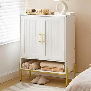 Shoe Cabinet, 5-Tier Shoe Storage Organizer with Doors, Wooden Shoe Cabinet Storage for Entryway, Freestanding Shoe Rack Cabinet with 3 Adjustable Shelves for Hallway, Gold and White DW41SC01 Shoe Cabinet, 5-Tier Shoe Storage Organizer with Doors, Wooden Shoe Cabinet Storage for Entryway, Freestanding Shoe Rack Cabinet with 3 Adjustable Shelves for Hallway, Gold and White DW41SC01