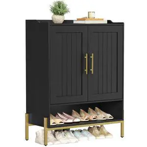 Shoe Cabinet, 5-Tier Shoe Storage Organizer with Doors, Wooden Shoe Cabinet Storage for Entryway, Freestanding Shoe Rack Cabinet with 3 Adjustable Shelves for Hallway, Gold and Black DB41SC01 Shoe Cabinet, 5-Tier Shoe Storage Organizer with Doors, Wooden Shoe Cabinet Storage for Entryway, Freestanding Shoe Rack Cabinet with 3 Adjustable Shelves for Hallway, Gold and Black DB41SC01