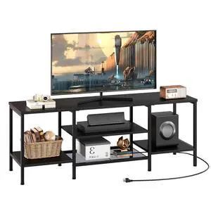 TV Stand with Power Outlets to 65 Inches, TV Console Table with Open Storage Shelves, Industrial Media Entertainment Center for Living Room Bedroom, Black BB40DS01 TV Stand with Power Outlets to 65 Inches, TV Console Table with Open Storage Shelves, Industrial Media Entertainment Center for Living Room Bedroom, Black BB40DS01