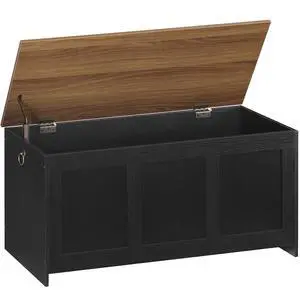 Storage Bench, 39.3" Retro Wooden Storage Chest, Wooden Storage Trunk, Toy Chest with Lift Top, Multifunctional Entryway Organizer, for Entryway, Living Room, Black and Walnut BH141CW01G1 Storage Bench, 39.3" Retro Wooden Storage Chest, Wooden Storage Trunk, Toy Chest with Lift Top, Multifunctional Entryway Organizer, for Entryway, Living Room, Black and Walnut BH141CW01G1