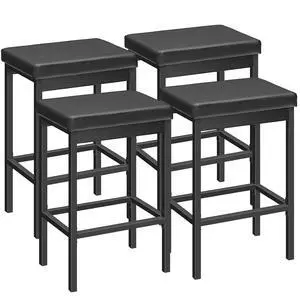 Bar Stools, Set of 4 Bar Chairs, 24.8-Inch Height Stools, Breakfast Bar Stools, Kitchen Stools, 2" Thick Upholstery, for Kitchen, Dining Room, Cafe, Bar Counter, Black BB21BYP401 Bar Stools, Set of 4 Bar Chairs, 24.8-Inch Height Stools, Breakfast Bar Stools, Kitchen Stools, 2" Thick Upholstery, for Kitchen, Dining Room, Cafe, Bar Counter, Black BB21BYP401