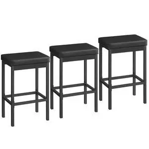 Bar Stools, Set of 3 Modern Black Rectangular Bar Chairs, 24.8-Inch Height, 2" Thick Upholstered Seat with High-Density Sponge, for Kitchen, Dining Room, Cafe, Bar Counter, Black BB21BYP301 Bar Stools, Set of 3 Modern Black Rectangular Bar Chairs, 24.8-Inch Height, 2" Thick Upholstered Seat with High-Density Sponge, for Kitchen, Dining Room, Cafe, Bar Counter, Black BB21BYP301