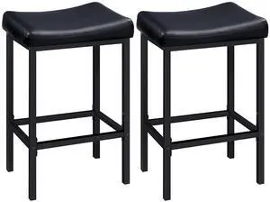 Bar Stools, Set of 2 Bar Chairs, Counter Height Stools, Saddle Barstools with Curved Surface, 24.8 Inches, 2.4" Thick Upholstery, for Kitchen, Dining Room, Cafe Black BB10BY01 Bar Stools, Set of 2 Bar Chairs, Counter Height Stools, Saddle Barstools with Curved Surface, 24.8 Inches, 2.4" Thick Upholstery, for Kitchen, Dining Room, Cafe Black BB10BY01