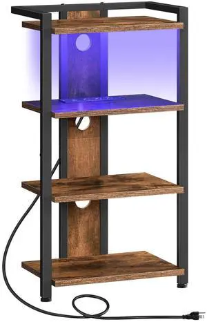 4-Tier AV Media Stand, Media Console with Charging Station and LED Light, Wooden Stereo Cabinet, Corner TV Stand, Record Player, Entertainment Device Stand, Rustic Brown and Black BF38UDCJ01 4-Tier AV Media Stand, Media Console with Charging Station and LED Light, Wooden Stereo Cabinet, Corner TV Stand, Record Player, Entertainment Device Stand, Rustic Brown and Black BF38UDCJ01