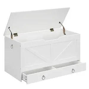 Storage Chest, 39.3" Toy Chest with Drawer, Wooden Storage Bench, Sturdy Entryway Bench Supports 220 lb, Shoe Bench, Safety Hinge, U-Shaped Opening, Easy Assembly, White WT710CW01G2 Storage Chest, 39.3" Toy Chest with Drawer, Wooden Storage Bench, Sturdy Entryway Bench Supports 220 lb, Shoe Bench, Safety Hinge, U-Shaped Opening, Easy Assembly, White WT710CW01G2