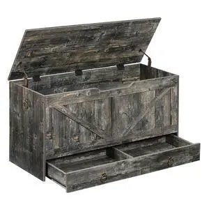 Storage Chest, 39.3" Toy Chest with Drawer, Wooden Storage Bench, Sturdy Entryway Bench Supports 220 lb, Shoe Bench, Safety Hinge, U-Shaped Opening, Easy Assembly, Vintage Gray VP710CW01G2 Storage Chest, 39.3" Toy Chest with Drawer, Wooden Storage Bench, Sturdy Entryway Bench Supports 220 lb, Shoe Bench, Safety Hinge, U-Shaped Opening, Easy Assembly, Vintage Gray VP710CW01G2