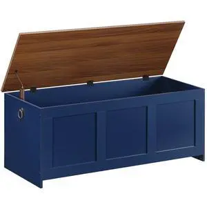 Storage Bench, 39.3" Retro Wooden Storage Chest, Wooden Storage Trunk, Toy Chest with Lift Top, Multifunctional Entryway Organizer, for Entryway, Living Room, Blue and Walnut UH141CW01G1 Storage Bench, 39.3" Retro Wooden Storage Chest, Wooden Storage Trunk, Toy Chest with Lift Top, Multifunctional Entryway Organizer, for Entryway, Living Room, Blue and Walnut UH141CW01G1