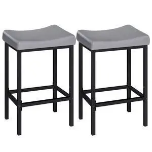 Bar Stools Set of 2, 24.8 Inches Bar Chairs, Counter Height Stools, Saddle Barstools with Curved Surface, 2.4" Thick Upholstery, for Kitchen, Dining Room, Gray and Black BG10BY01 Bar Stools Set of 2, 24.8 Inches Bar Chairs, Counter Height Stools, Saddle Barstools with Curved Surface, 2.4" Thick Upholstery, for Kitchen, Dining Room, Gray and Black BG10BY01