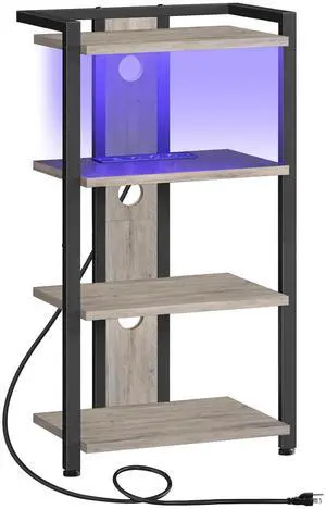 4-Tier AV Media Stand, Media Console with Charging Station and LED Light, Wooden Stereo Cabinet, Corner TV Stand, Record Player, Entertainment Device Stand, BG38UDCJ01 4-Tier AV Media Stand, Media Console with Charging Station and LED Light, Wooden Stereo Cabinet, Corner TV Stand, Record Player, Entertainment Device Stand, BG38UDCJ01