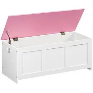 Storage Bench, 39.3" Retro Wooden Storage Chest, Wooden Storage Trunk, Toy Chest with Lift Top, Multifunctional Entryway Organizer, for Entryway, Living Room, White and Pink WK141CW01 Storage Bench, 39.3" Retro Wooden Storage Chest, Wooden Storage Trunk, Toy Chest with Lift Top, Multifunctional Entryway Organizer, for Entryway, Living Room, White and Pink WK141CW01