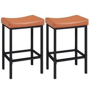 Bar Stools, Set of 2 Bar Chairs, Counter Height Stools, Saddle Barstools with Curved Surface, 24.8 Inches, 2.4" Thick Upholstery, for Kitchen, Dining Room, Cafe Orange-Brown and Black CB10BY01 Bar Stools, Set of 2 Bar Chairs, Counter Height Stools, Saddle Barstools with Curved Surface, 24.8 Inches, 2.4" Thick Upholstery, for Kitchen, Dining Room, Cafe Orange-Brown and Black CB10BY01