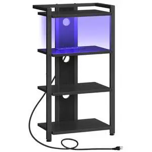 Game Console Shelf, 4-Tier Video Gaming Consoles Stand with Outlet & RGB Light, Audio Rack Tower for Turntable, Stereo Equipment, Wooden Entertainment Storage Stand, Black BB38UDCJ01 Game Console Shelf, 4-Tier Video Gaming Consoles Stand with Outlet & RGB Light, Audio Rack Tower for Turntable, Stereo Equipment, Wooden Entertainment Storage Stand, Black BB38UDCJ01