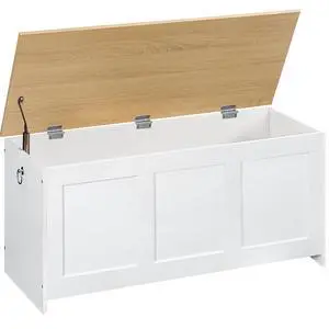 Storage Bench, 39.3" Retro Wooden Storage Chest, Wooden Storage Trunk, Toy Chest with Lift Top, Multifunctional Entryway Organizer, for Entryway, Living Room, White and Natural WN141CW01G1 Storage Bench, 39.3" Retro Wooden Storage Chest, Wooden Storage Trunk, Toy Chest with Lift Top, Multifunctional Entryway Organizer, for Entryway, Living Room, White and Natural WN141CW01G1