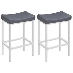 Bar Stools, Set of 2 Counter Height Saddle Chairs, 24.8 Inches, 2.4" Thick Upholstery, White and Gray WG10BY01 Bar Stools, Set of 2 Counter Height Saddle Chairs, 24.8 Inches, 2.4" Thick Upholstery, White and Gray WG10BY01