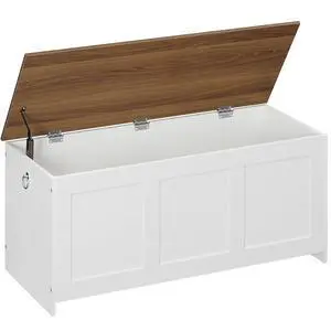 Storage Bench, 39.3" Retro Wooden Storage Chest, Wooden Storage Trunk, Toy Chest with Lift Top, Multifunctional Entryway Organizer, for Entryway, Living Room, White and Walnut WH141CW01G1 Storage Bench, 39.3" Retro Wooden Storage Chest, Wooden Storage Trunk, Toy Chest with Lift Top, Multifunctional Entryway Organizer, for Entryway, Living Room, White and Walnut WH141CW01G1