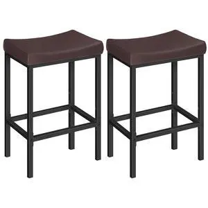 Bar Chairs, Set of 2 Counter Height Saddle Stools with Curved Surface, 24.8 Inches, 2.4" Thick Upholstery, for Kitchen and Dining Room, Brown and Black BC10BY01 Bar Chairs, Set of 2 Counter Height Saddle Stools with Curved Surface, 24.8 Inches, 2.4" Thick Upholstery, for Kitchen and Dining Room, Brown and Black BC10BY01