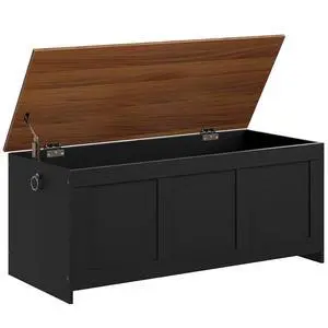 Storage Bench, 47.2" Retro Wooden Storage Chest, Wooden Storage Trunk, Toy Chest with Lift Top, Multifunctional Entryway Organizer, for Entryway, Living Room, Black and Walnut BH412CW01 Storage Bench, 47.2" Retro Wooden Storage Chest, Wooden Storage Trunk, Toy Chest with Lift Top, Multifunctional Entryway Organizer, for Entryway, Living Room, Black and Walnut BH412CW01