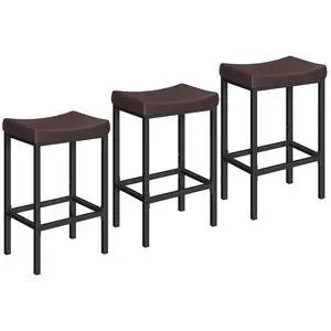 Bar Chairs, Set of 3 Counter Height Saddle Stools with Curved Surface, 24.8 Inches, 2.4" Thick Upholstery, for Kitchen and Dining Room, Brown and Black BC10BYP301 Bar Chairs, Set of 3 Counter Height Saddle Stools with Curved Surface, 24.8 Inches, 2.4" Thick Upholstery, for Kitchen and Dining Room, Brown and Black BC10BYP301