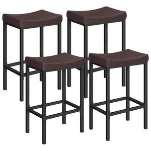 Bar Chairs, Set of 4 Counter Height Saddle Stools with Curved Surface, 24.8 Inches, 2.4" Thick Upholstery, for Kitchen and Dining Room, Brown and Black BC10BYP401 Bar Chairs, Set of 4 Counter Height Saddle Stools with Curved Surface, 24.8 Inches, 2.4" Thick Upholstery, for Kitchen and Dining Room, Brown and Black BC10BYP401