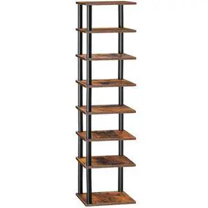Vertical Shoe Rack, 8-Tier Narrow Shoe Shelf, Shoe Storage Organizer for Small Space, 11" L x 11" W x 53" H, Closet, Entryway, Hallway, Bedroom, Rustic Brown and Black BF22XJ01 Vertical Shoe Rack, 8-Tier Narrow Shoe Shelf, Shoe Storage Organizer for Small Space, 11" L x 11" W x 53" H, Closet, Entryway, Hallway, Bedroom, Rustic Brown and Black BF22XJ01