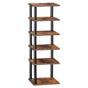 Vertical Shoe Rack, 6-Tier Narrow Shoe Shelf, Shoe Storage Organizer for Small Space, 11" L x 11" W x 39.5" H, Closet, Entryway, Hallway, Bedroom, Rustic Brown and Black BF21XJ01 Vertical Shoe Rack, 6-Tier Narrow Shoe Shelf, Shoe Storage Organizer for Small Space, 11" L x 11" W x 39.5" H, Closet, Entryway, Hallway, Bedroom, Rustic Brown and Black BF21XJ01