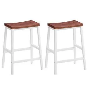 Bar Stools, Set of 2 Bar Chairs, 23.6 Inch Saddle Stools, Kitchen Counter Seat with Footrests, Industrial Barstools for Dining Room, Kitchen, Counter, Bar, Walnut and White HW02MD01 Bar Stools, Set of 2 Bar Chairs, 23.6 Inch Saddle Stools, Kitchen Counter Seat with Footrests, Industrial Barstools for Dining Room, Kitchen, Counter, Bar, Walnut and White HW02MD01