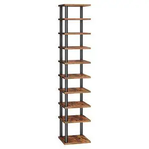 Vertical Shoe Rack, 10-Tier Narrow Shoe Shelf, Shoe Storage Organizer for Small Space, 11" L x 11" W x 68" H, Closet, Entryway, Hallway, Bedroom, Rustic Brown and Black BF32XJ01 Vertical Shoe Rack, 10-Tier Narrow Shoe Shelf, Shoe Storage Organizer for Small Space, 11" L x 11" W x 68" H, Closet, Entryway, Hallway, Bedroom, Rustic Brown and Black BF32XJ01