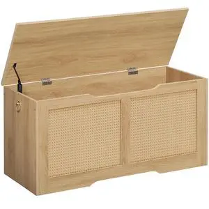Storage Bench, 39.3" Toy Box, Rattan-Like Storage Chest, Sturdy Entryway Bench Supports 220 lb, Toy Chest, Safety Hinge, U-Shaped Opening, Easy Assembly, Natural NL11CW01 Storage Bench, 39.3" Toy Box, Rattan-Like Storage Chest, Sturdy Entryway Bench Supports 220 lb, Toy Chest, Safety Hinge, U-Shaped Opening, Easy Assembly, Natural NL11CW01